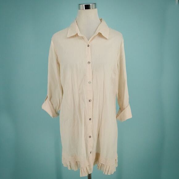 Soft Surroundings Size Medium M Light Pale Pink Button Pleated Trim Tunic Top - Picture 1 of 7